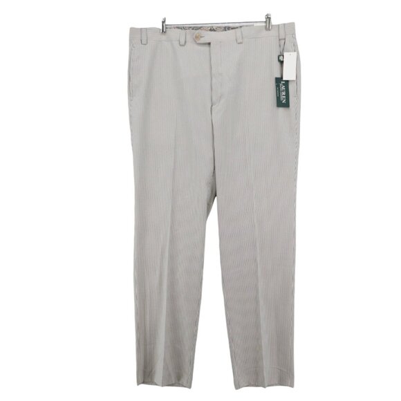 LRL Ralph Lauren Striped Dress Pants Flat Front Blue Off White Cream Size 40x34